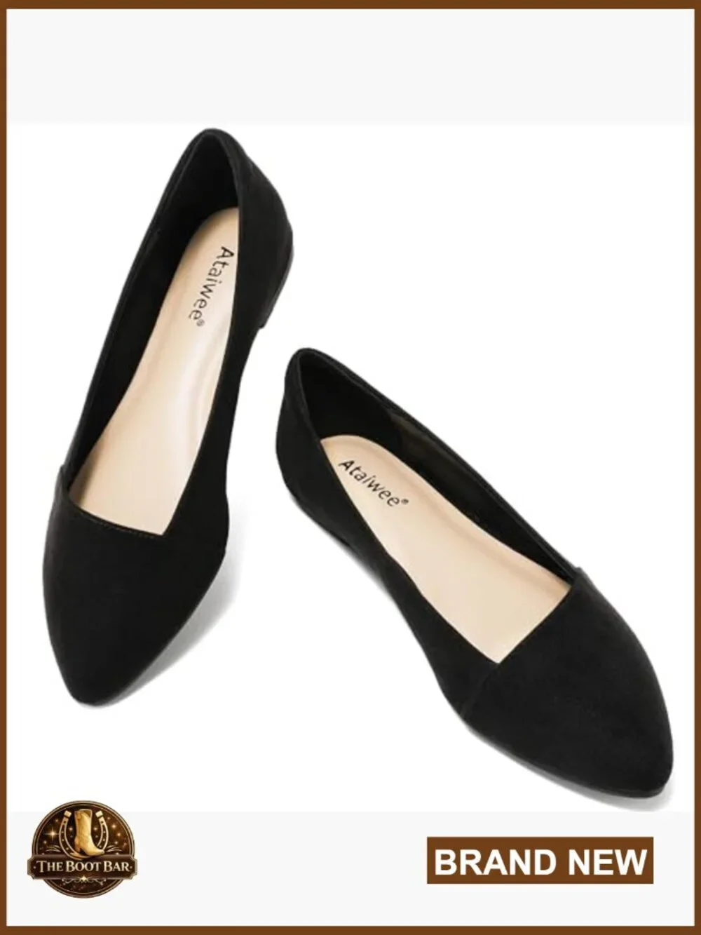 Women's Wide Width Ballet Flats, Pointed Toe Suede, Non-Slip Sole